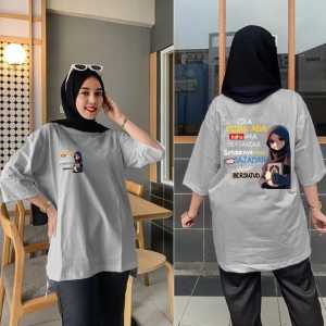 Atasan Wanita Model Oversize Lengan 7/8 Gambar Depan Belakang Motif Tulisan Manis Di Awal