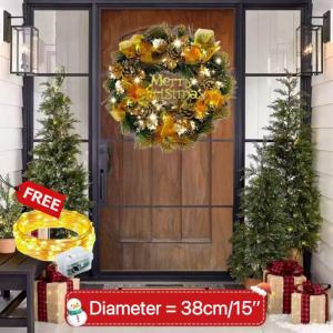 BINLU White Themed 40cm Big Christmas Wreath With Lights Christmas Wreaths For Doors Christmas Wreath Front Door Christmas Wreaths Garlands Decorations Christmas Garland Complete Set Wreaths Decorations Xmass Decoration Sale Red Christmas Decorations