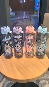 AMK Botol Sekolah Labubu Reka Eksklusif 800ml BPA Free Transparent Water Bottle Straw Outdoor Cute Kids Travel Use 大容量杯
