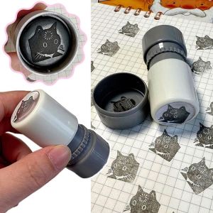 EASYEAH Cute Funny Kitten Seal Cartoon Portable DIY Hand Account Decoration Seal Creative Expression Downtime Kitten Stamp Students Use