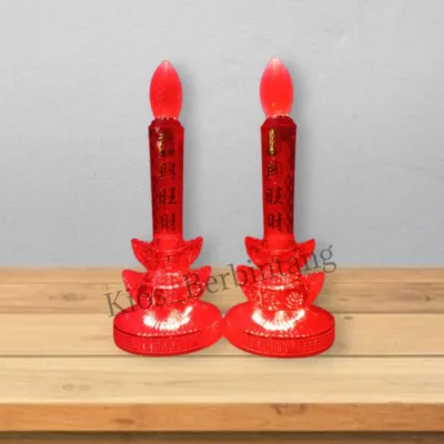 Lampu Altar Sembahyang 1 Set Model Yuan Bao Emas Dan Merah 20Cm