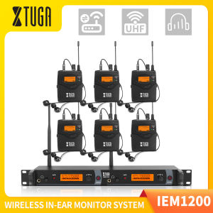 XTUGA IEM1200 UHF Wireless In Ear Monitor System SR2050 Type 2 Channel Transmitter With 6 Bodypack Receiver Professional Used for DJ Concert Stage Performance Music Monitoring