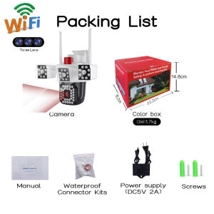 V380 Pro Three Lens Three Screens WiFi 4G SIM CCTV Camera Outdoor 10X Zoom PTZ Security Auto Tracking Waterproof Cam