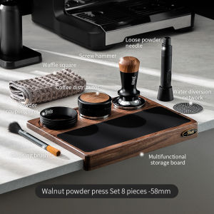 Bincoo Coffee Tamper Set Coffee Machine Handle Pad Coffee Bar Tool Hammer Powder Knocker Bucket Set Coffee Making Accessories 51/58mm Walnut Storage Pad