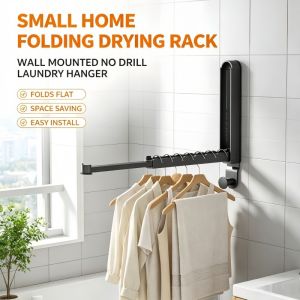 Foldable Wall Mounted Clothes Drying Rack Extendable Telescopic Laundry Hanger Space Saving Aluminium Alloy Drying Rod