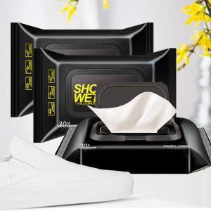 ผ้าเช็ดรองเท้า ผ้าเช็ดทำความสะอาดแบบใช้แล้วทิ้ง 1 แพ็คมี 30 ผ้าเช็ด ผ้าเช็ดรองเท้าผ้าใบ ขจัดคราบ