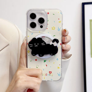 Cute Cat Magnetic Wireless Charging Phone Case with Magsafe Holder for IPhone 16 11 15 14 13 12 Pro Max Soft Silicone Cover