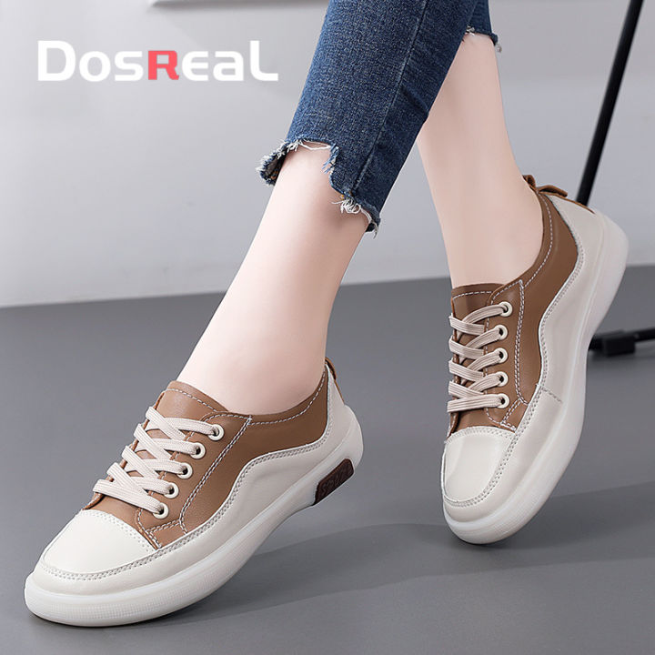 DOSREAL Leather Oxfords for Women Shoes On Sale Korean Lace Up Casual Shoes  Ladies Flat Heels Shoes Fashion Rubber Soft Sole Women Flats Lazada PH