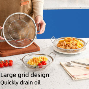 Kitchen Stainless Steel Oil Filter Mesh French Fries Chicken Wings Oil Residue Strainer Oil Drain Net with Handle Kitchen Tools