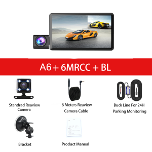 A6 3 Channel Dash Cam Car DVR  with HD 4" LCD Screen 170° Wide Angle Lens Waterproof Rear Camera Night Vision Motion Detection 1080P Video Recorder 24H Parking Monitor