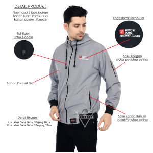 Dfs Jacket Motoran Casual Pria Windbreaker Logo Bordir - Black