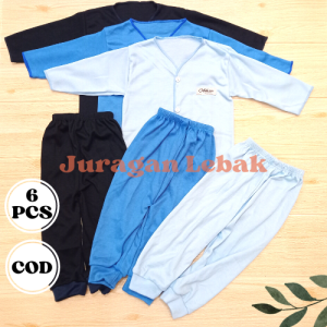 Paket 6pcs Setelan Baju Bayi Baru Lahir Kekinian Polos Seri Biru - Juragan Lebak