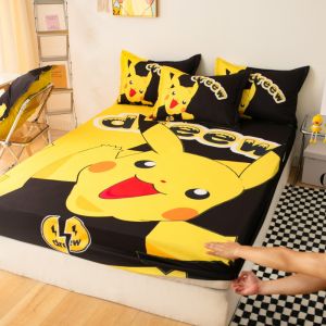 Alls Wonderland Pokemon Fittedsheet Bedsheet Yellow Pikachu Cartoon Bedsheet Single Queen King Size Mattress Protector