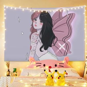 สาวผ้าทอ ins ผ้าพื้นหลังน่ารักและไม่ซ้ำใครสำหรับตกแต่งห้องนอนของเด็กผู้หญิง ผ้าแขวนสำหรับการปรับปรุงอพาร์ตเมนต์เช่า