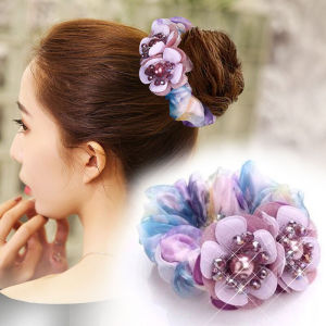 New Ikat Rambut Scrunchie Wanita Elegan Motif Bunga Color High Quality Import