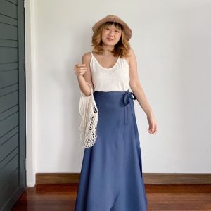 Upeachme - Long wrap skirt (เอว23-34”) กระโปรงป้ายยาวผูกเชือกที่เอว สีพื้น/สกรีนลายดอกไม้