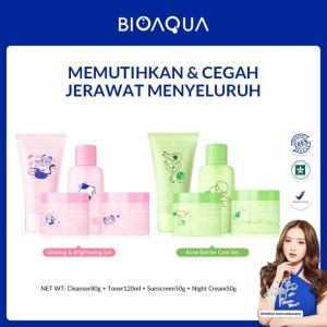 BIOAQUA Skincare Set Komplit 4pcs - Paket Glowing & Brightening dengan Niacinamide & Tea Tree untuk Kulit Berminyak