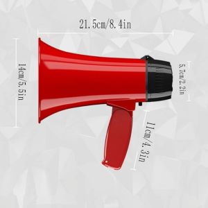 Bullhorn Speaker Portable Megaphones Adjustable Volume Control Hand Megaphone Built-in Siren Bullhorn Speaker Lightweight Megaphone Speaker Ergonomic Design (Red)
