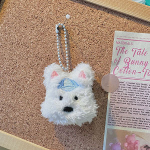 LYM Kawaii West Highland Terrier Puppy Keychain Cute Plush Soft Stuffed Doll Bag Key Ring Pendant Women Girls Birthday Gift