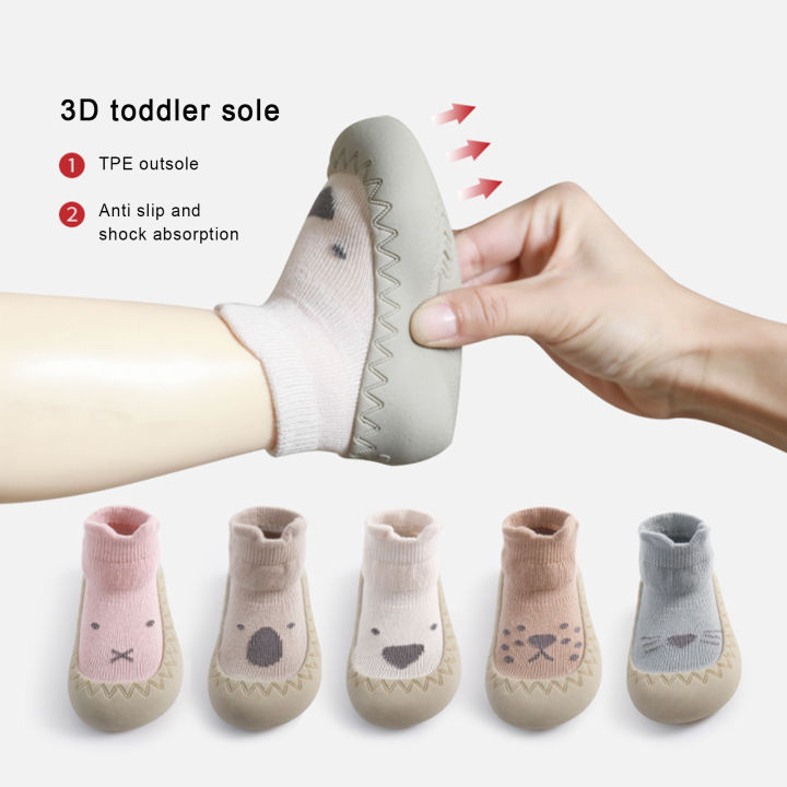 Baby Girls Sock Shoes Animal Rubber Sole Non-Skid Indoor Slipper Infant ...