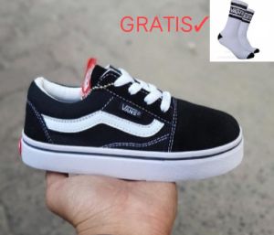 Sepatu Anak TK SD Vans anak/i DT Sneakers Anak Kids Premium Kanvas Sekolah Lucu Hitam Garis Putih sepatu sekolah anak laki laki sepatu sekolah anak paud tk sd