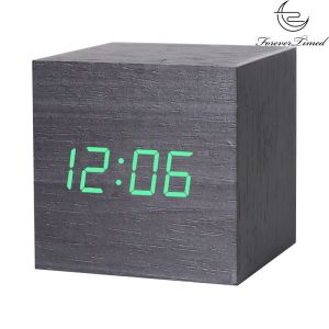 Wooden Cube Alarm Clock Mini Cube LED Digital Clock With Time Date Temperature Great For Home Office Travel