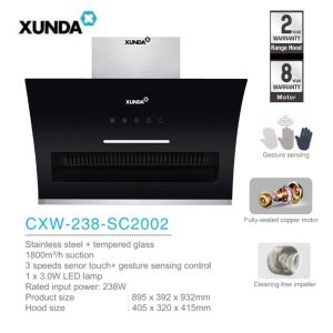XUNDA KITCHEN HOOD 1800m3/h POWER SUCTION GESTURE SENSING CONTROL WITH 3 SPEED CXW-238-SC2002