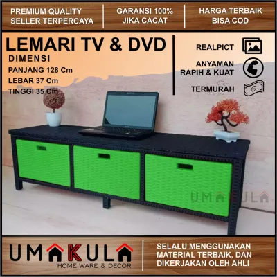 Rak Lemari Rotan Sintetis 3 Laci Buffet Bufet Meja TV Ruang Tamu Serbaguna Minimalis Murah Terbaru