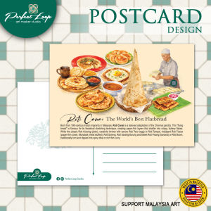 Postcard Design Asian Popular Cuisine Watercolor Drawing & Introduction Concept (BUY 10 FREE 1)