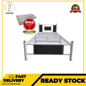 MAGGIE WITH MATTRESS (3 INCHES FOAM) SINGLE METAL BED FRAME PADDED BOARD FOR BEDROOM - HATCHIES CORNER