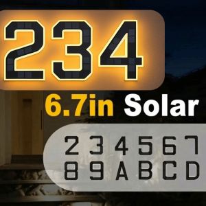 LUNARA No Wiring Solar Lighted House Numbers Light 6.7IN Waterproof Solar Digital Doorplate Address Sign Illuminated Exterior LED Address Numbers Signs Yard