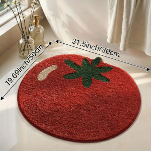 Vixplorn Bath Mat Door Mat Non Slip Absorbent Faux Wool Thick Plush Quick Dry Washable Home Decor Tomato Design