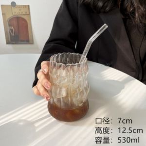 High Borosilicate Glasses Good-looking Coffee Cup Household Juice With Straw Milk Threaded Cup Cloud Cup