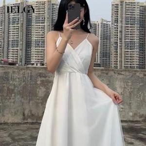 IELGY Đầm Hai Dây Lưới Màu Đen Cho Nữ