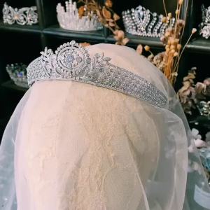Luxury Cubic Zirconia Crystal Tiara Silver Color Diadem Bridal Headdress Princess Crown Wedding Hair Accessories Head Jewelry