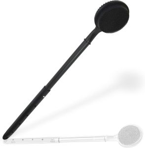 OZNER 24 Inches Silicone Back Scrubber for Shower - Extendable Long Handle Shower Brush with Dual-Sided Bristles - Exfoliating Body Scrubber for Sensitive Skin - for Men & Women (Black)