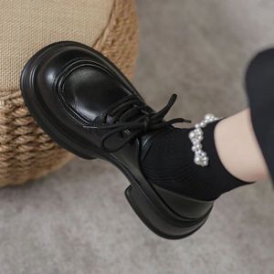 Free Shipping WomenS Thick-Soled Loafers 2026 Autumn New Style Platform Lace-Up Height-Increasing JK Style Small Leather Shoes WomenS Single Shoes