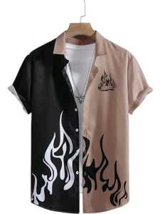KIYOO- KEMEJA PRIA KEREN LENGAN PENDEK CASUAL MOTIF FIRE API TERBARU
