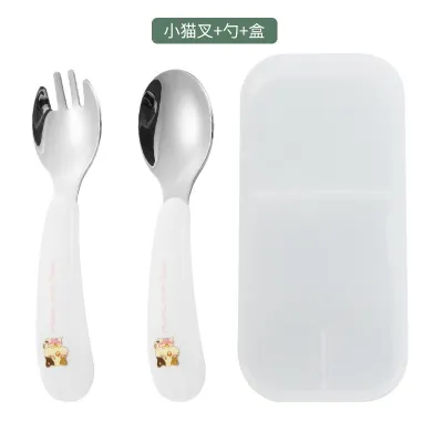 Toddler Self Feeding Utensil Set 304 Stainless Steel 2pcs Kids Cutlery Set Fork Spoon Set