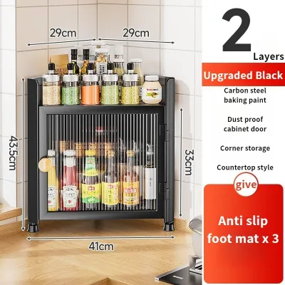 POLAR BEAR Kitchen Spice Rack Wall-Mounted Corner Storage Cabinet with Door Triangular Spice Rack