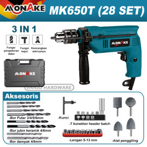 MONAKE Mesin Bor 13mm Impact Drill Tangan Listrik Electric Drill Koper Set Besi Bor Beton Kayu Tembok Putaran Bolak balik Full Tembaga