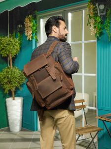 Sling Bag Men Retro Genuine Leather Backpack Crazy Horse Leather Cowhide 15 inch Laptop Backpack Leisure Travel Bag Large Capacity NASVA