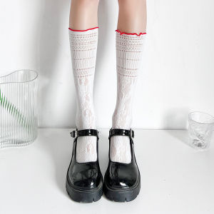 🧦KAK SHOPZ🧦ฤดูร้อนถุงเท้าลูกไม้กลางน่องสั้นบางเฉียบสำหรับผู้หญิง ญี่ปุ่น jk น่ารักถุงเท้าลูกไม้ตาข่ายกลวงเชื้อราขอบ