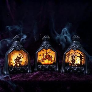 Halloween Decoration   Electronic candle   Handheld pumpkin lantern   Wind lamp ambient night light   Halloween scene prop fabric