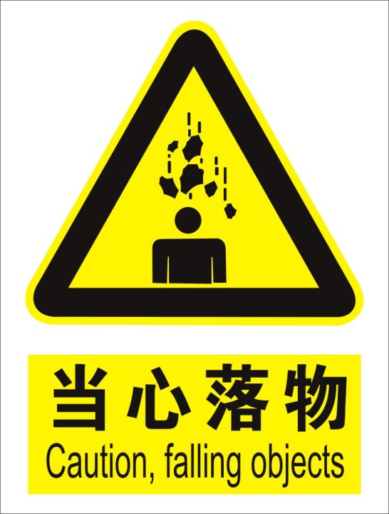 Beware of falling objects warning safety signs labeling Chinese and ...