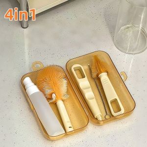 5in1 Baby Milk Bottle Brush Set 360 °Clean Safe with Storage Box Silicone Cleanning Brush Travel Botol Susu Berus奶瓶刷