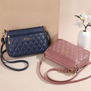 XENMART จุได้มาก กระเป๋า Crossbody เย็บปักถักร้อย Lingge หนังพียู กระเป๋าแมสเซนเจอร์ แฟชั่นสำหรับผู้หญิง ซิปมีซิป กระเป๋าสะพายไหล่แบบสั้น สำหรับผู้หญิง