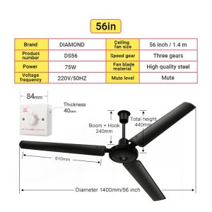 5 Year Warranty kipas siling murah home living room restaurant ceiling mute big wind iron leaf 56 inch ceiling fan