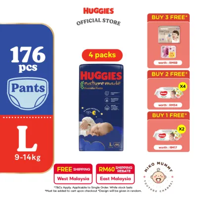 [MIKO MUMMY 18-21.08] Huggies Naturemade Overnite Pants Diapers L44 (4 Packs)