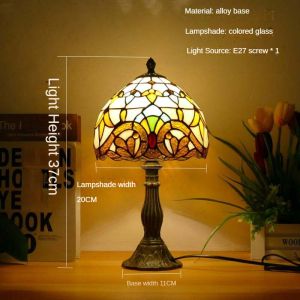 Tiffany Table Lamp Mediterranean Style Wrought Iron Glass Table Light 20cm Bedroom Beside Table Night Light Romatic Home Deocorative Lamp